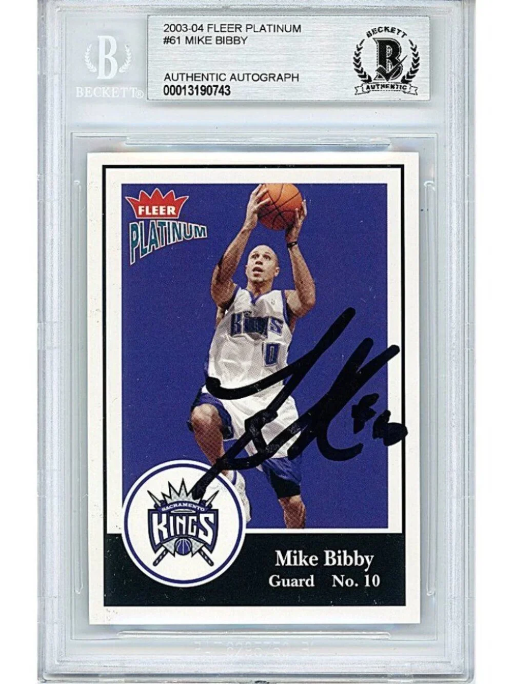Mike Bibby Kings Signed 03-04 Fleer Basketball Card Beckett BAS Autograph Slab
